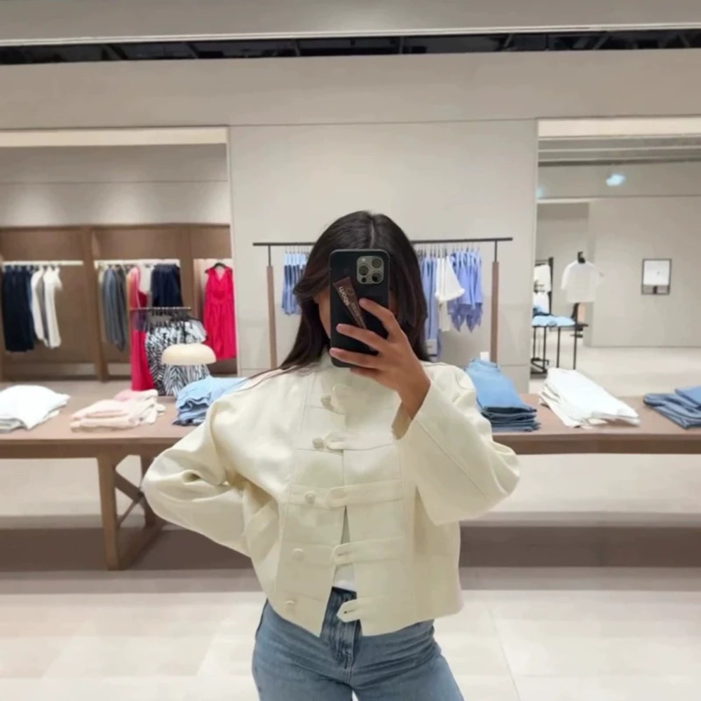 ZARA Womens Spring New Chinese Style Short Mandarin Collar Jacket
